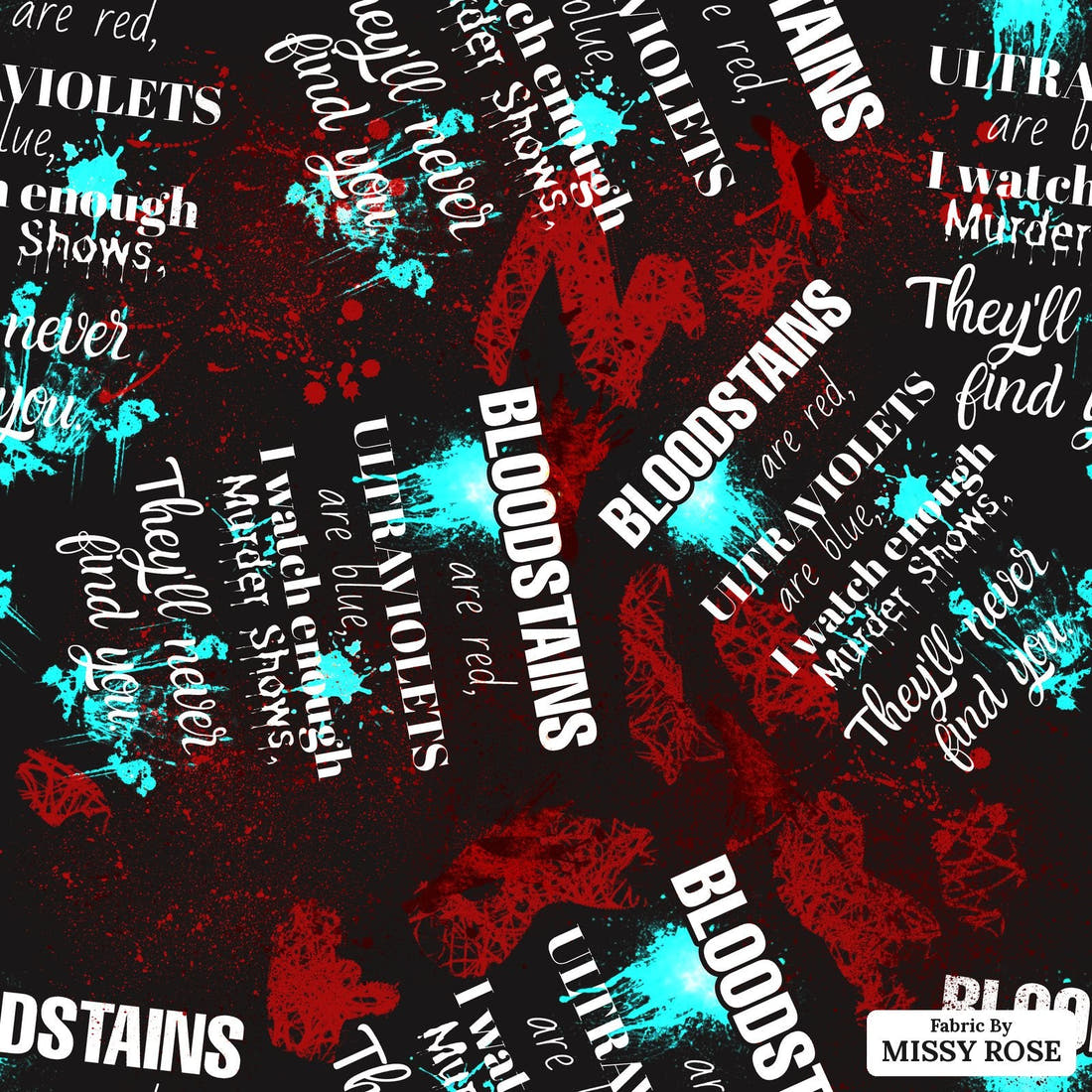 Design 648 Crime Fabric - flat view of the print, zoom in for detail | Fabric by Missy Rose