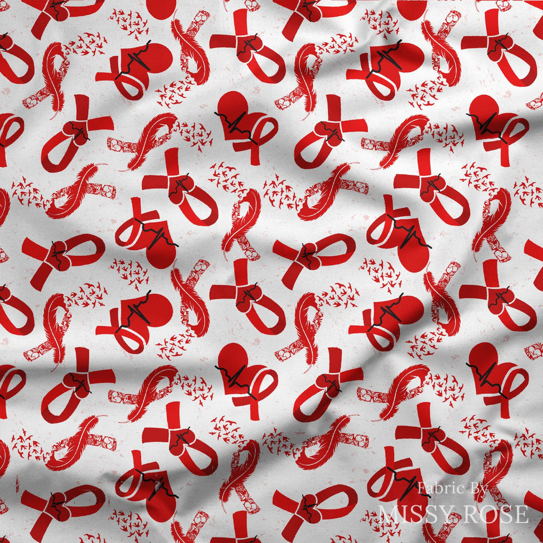 Design 65 Heart Disease Fabric draped fabric mockup – custom printed fabric by the metre | Fabric by Missy Rose