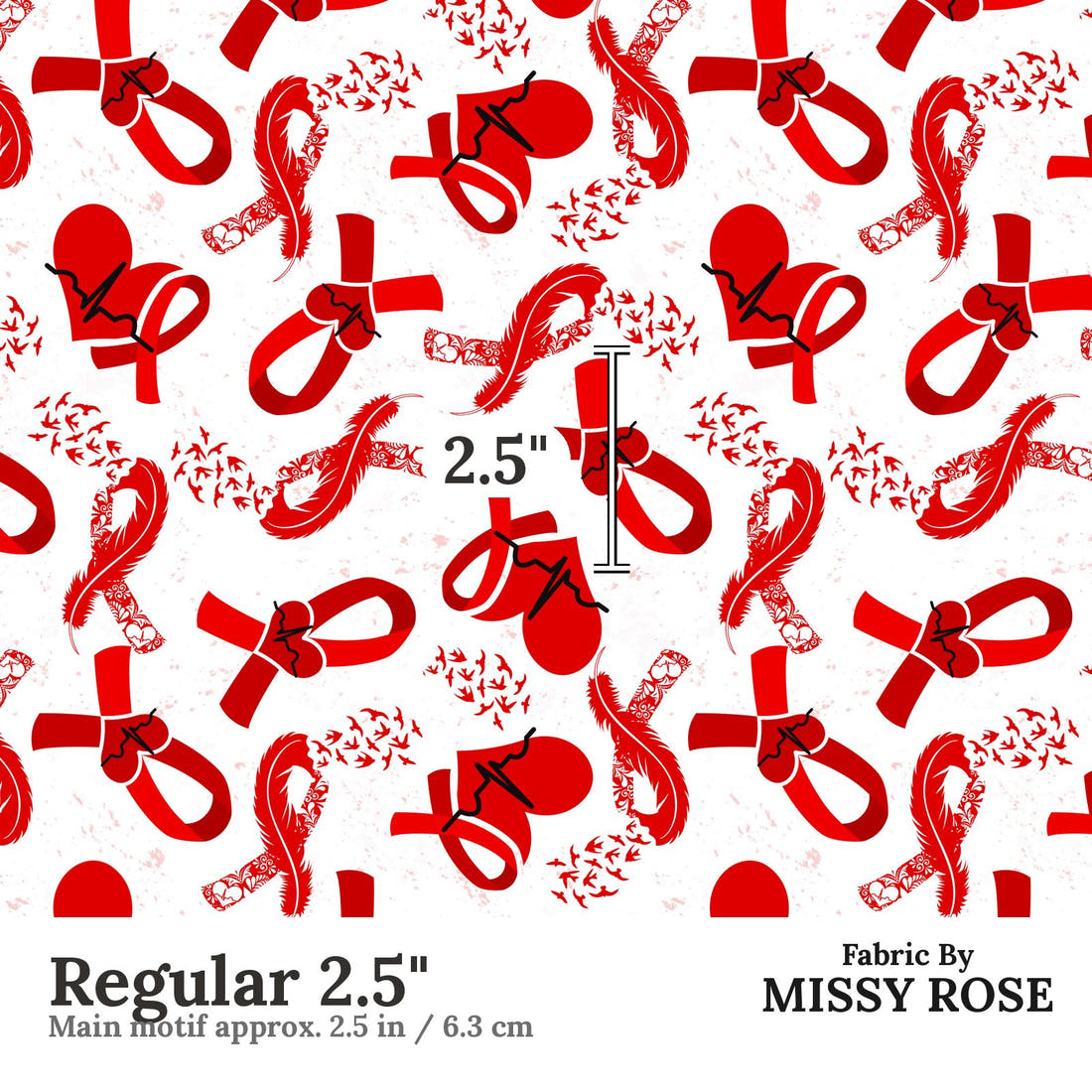 Design 65 Heart Disease Fabric Regular 2.5" - print scale | Fabric by Missy Rose