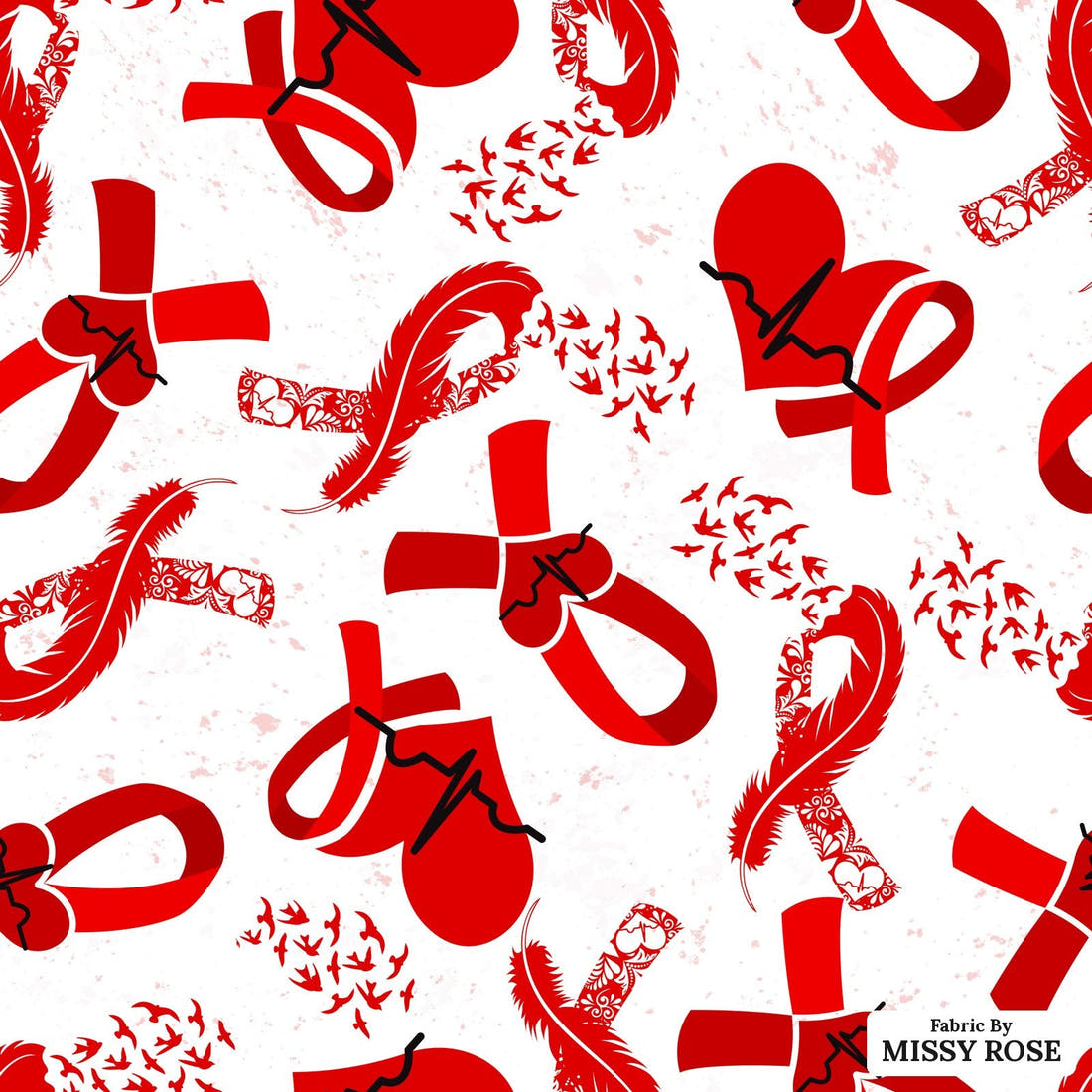 Design 65 Heart Disease Fabric - flat view of the print, zoom in for detail | Fabric by Missy Rose