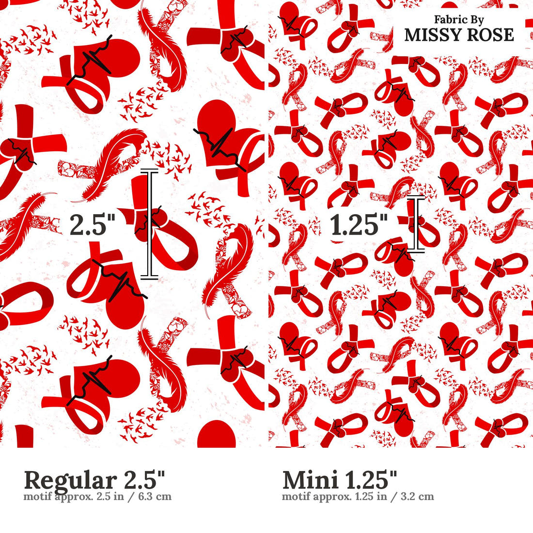 Design 65 Heart Disease Fabric size comparison - print scale | Fabric by Missy Rose