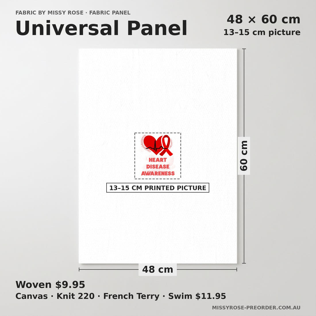 Design 65 Heart Disease Panel universal panel sizing – 13–15 cm printed picture on 48 × 60 cm fabric | Fabric by Missy Rose