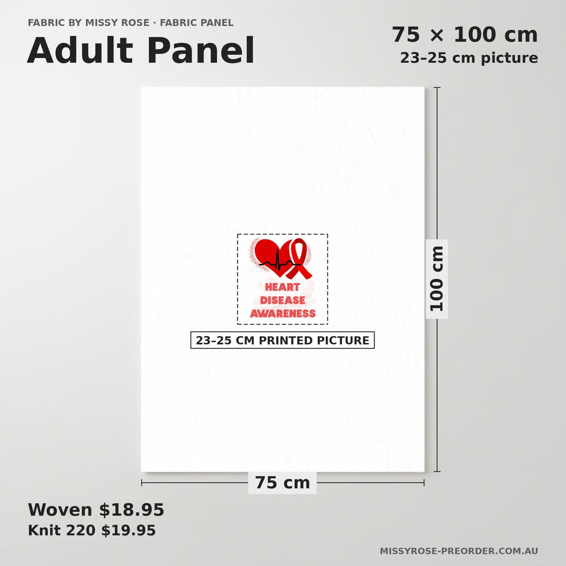 Design 65 Heart Disease Panel adult panel sizing – 23–25 cm printed picture on 75 × 100 cm fabric | Fabric by Missy Rose