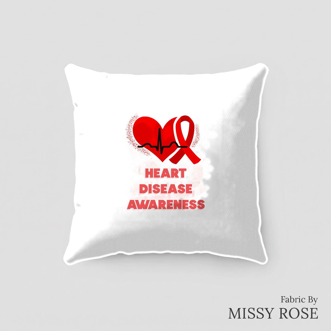 Design 65 Heart Disease Panel sewn into a cushion – see how the panel looks made up | Fabric by Missy Rose