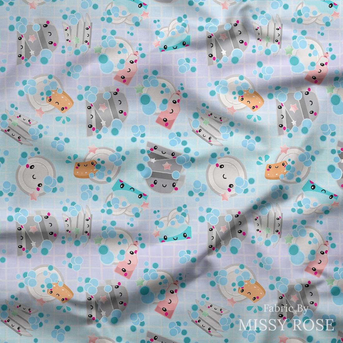 Design 650 Dishes Fabric draped fabric mockup – custom printed fabric by the metre | Fabric by Missy Rose