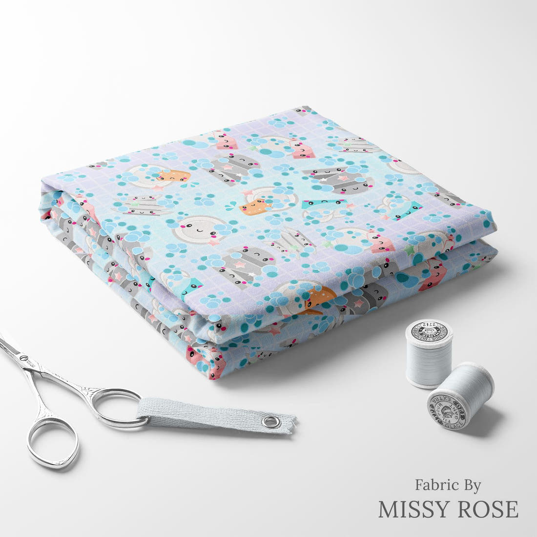 Design 650 Dishes Fabric folded fabric stack with matching thread – pre-order fabric Australia | Fabric by Missy Rose