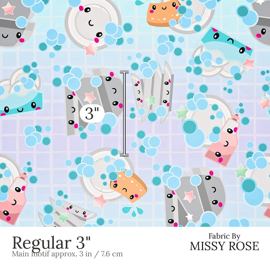 Design 650 Dishes Fabric Regular 3 inch print scale guide | Fabric by Missy Rose
