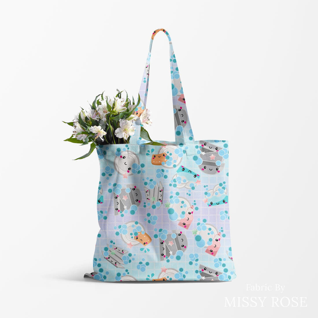 Design 650 Dishes Fabric made up as a tote bag – see how the print looks made up | Fabric by Missy Rose