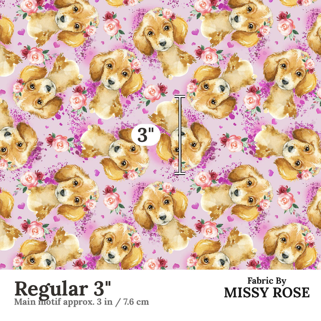 Design 651 Purple Dog Fabric Regular 3" - print scale | Fabric by Missy Rose