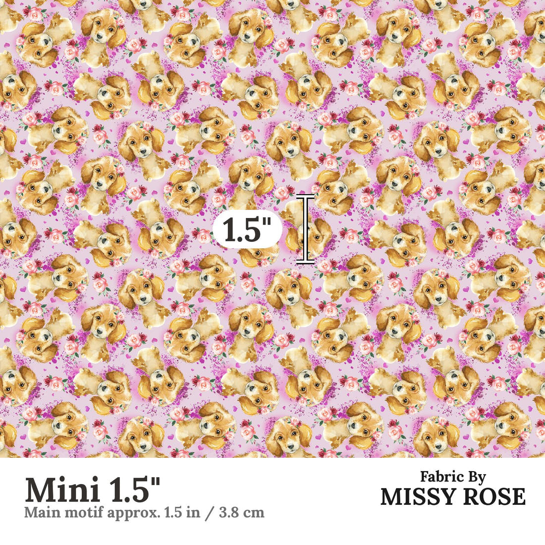Design 651 Purple Dog Fabric Mini 1.5" - print scale | Fabric by Missy Rose