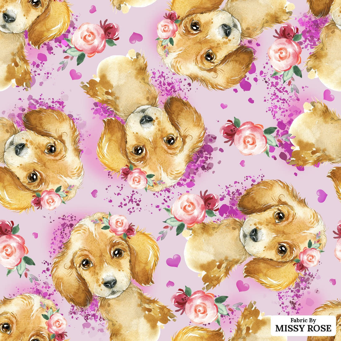 Design 651 Purple Dog Fabric - flat view of the print, zoom in for detail | Fabric by Missy Rose