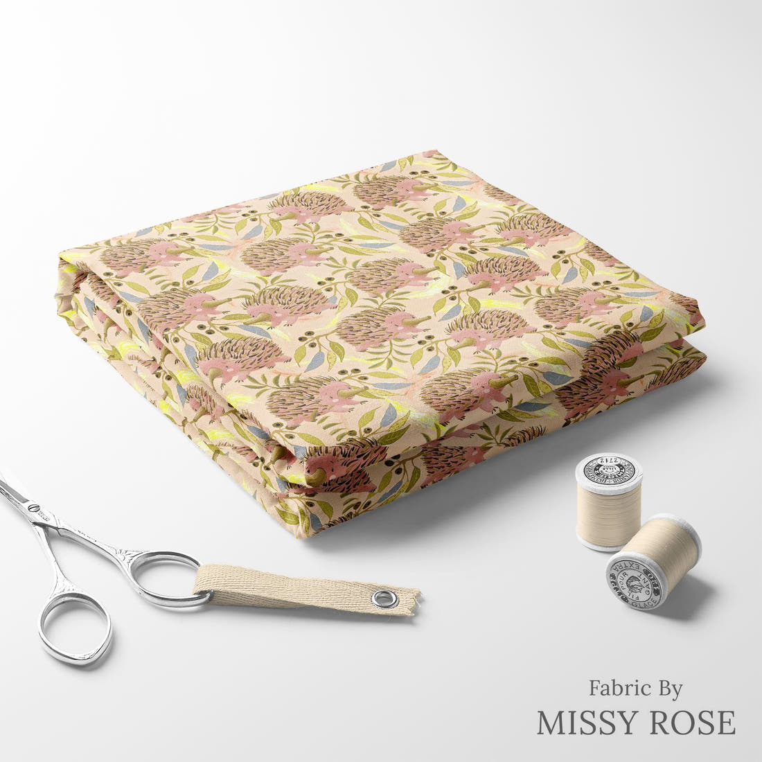 Design 652 Echidna Fabric folded fabric stack with matching thread – pre-order fabric Australia | Fabric by Missy Rose