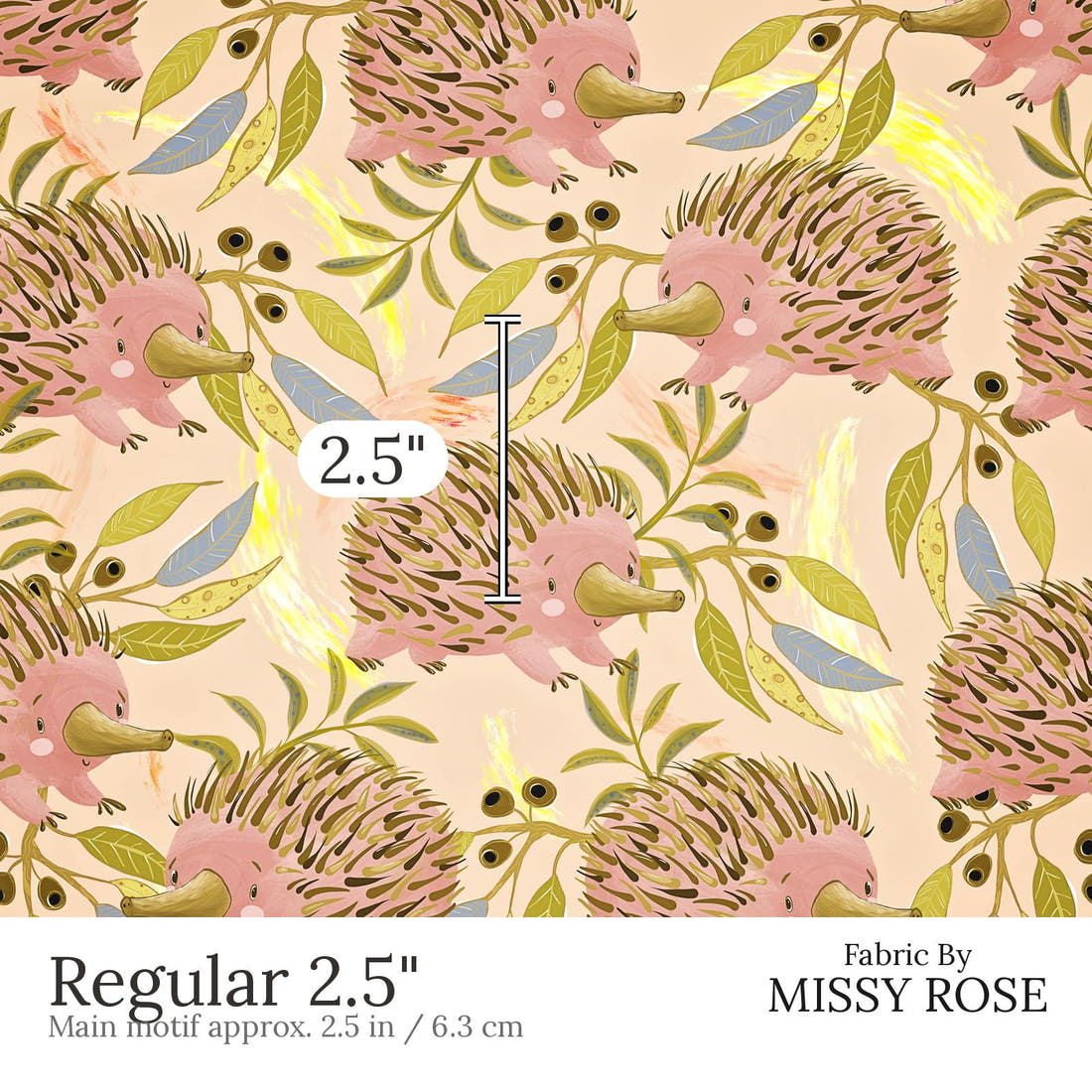 Design 652 Echidna Fabric Regular 2.5 inch print scale guide | Fabric by Missy Rose