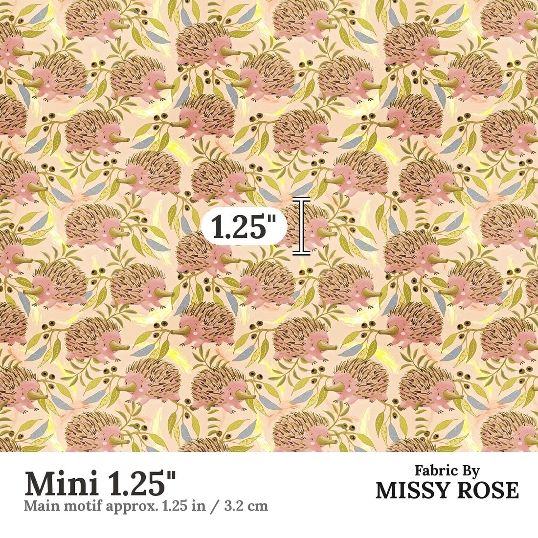 Design 652 Echidna Fabric Mini 1.25" - print scale | Fabric by Missy Rose
