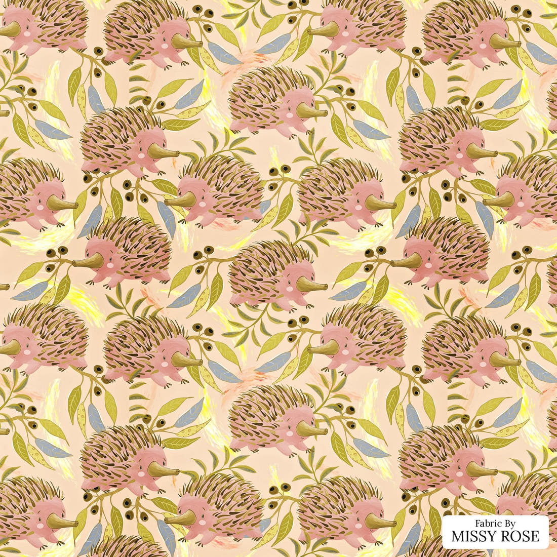 Design 652 Echidna Fabric - flat view of the print, zoom in for detail | Fabric by Missy Rose