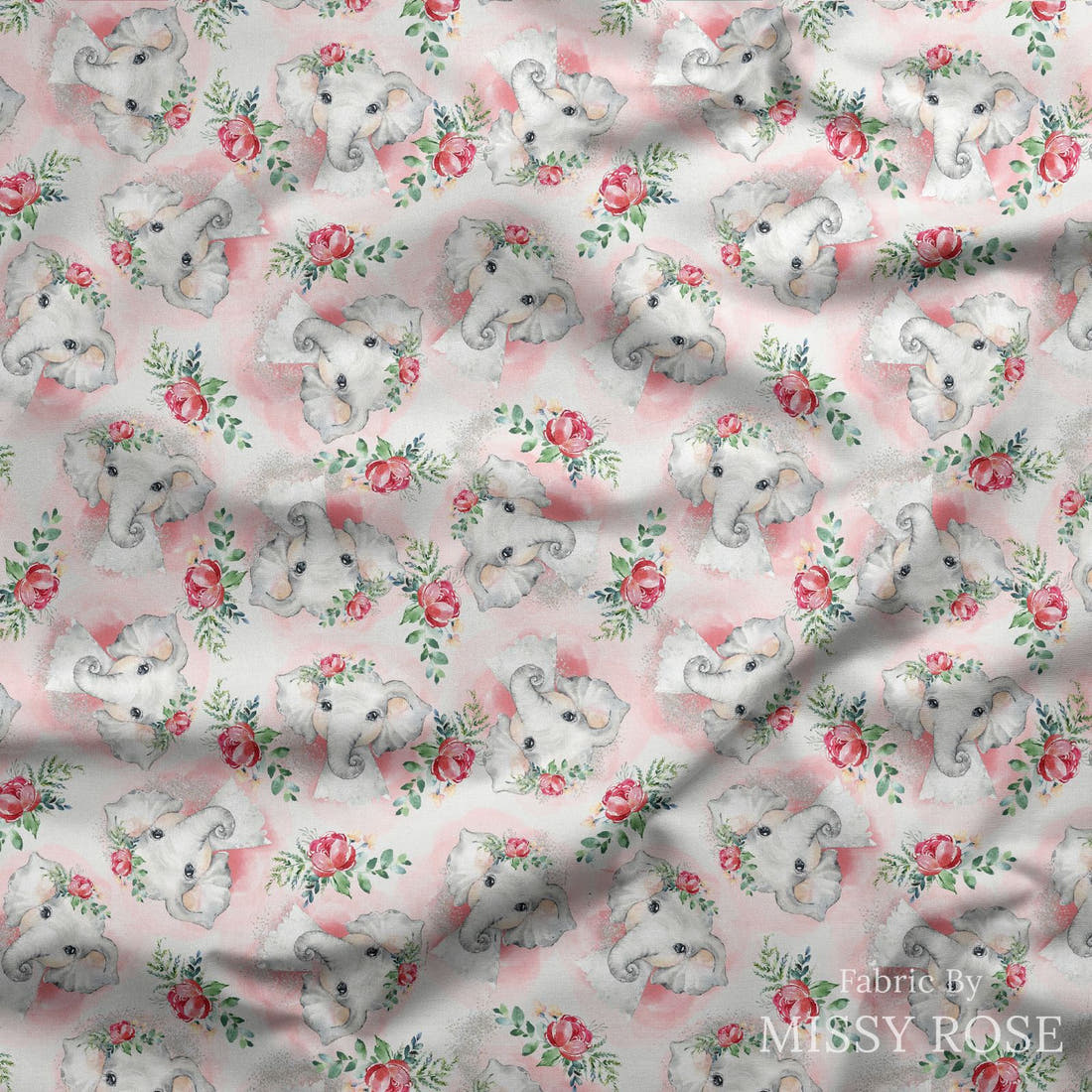 Design 653 Elephant Fabric draped fabric mockup – custom printed fabric by the metre | Fabric by Missy Rose