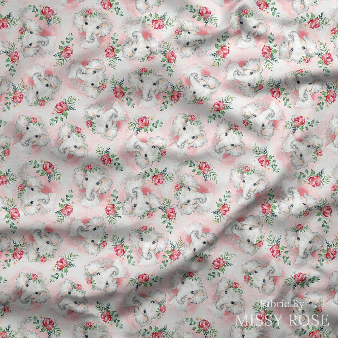 Design 653 Elephant Fabric draped fabric mockup – custom printed fabric by the metre | Fabric by Missy Rose