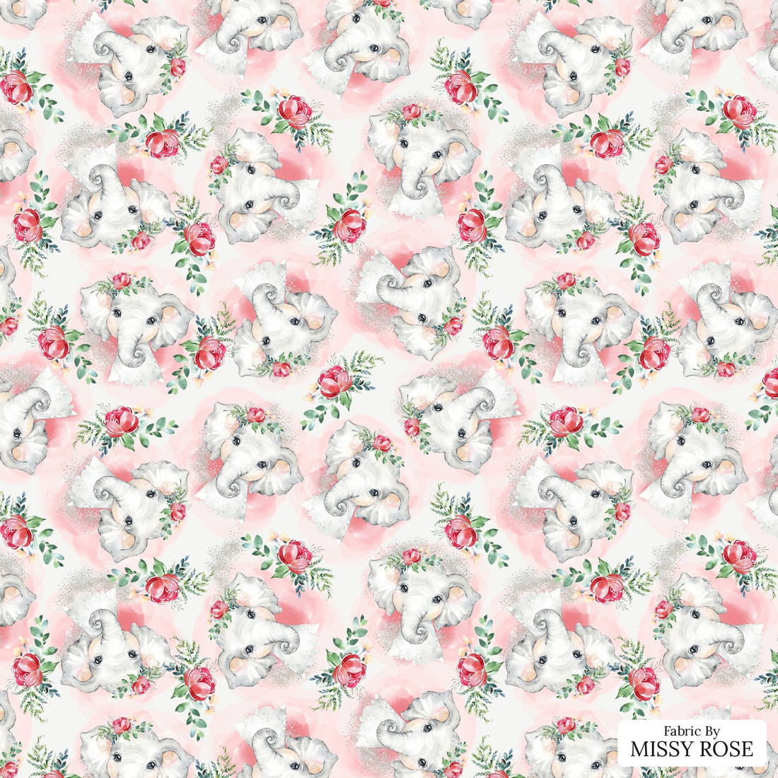 Design 653 Elephant Fabric - flat view of the print, zoom in for detail | Fabric by Missy Rose