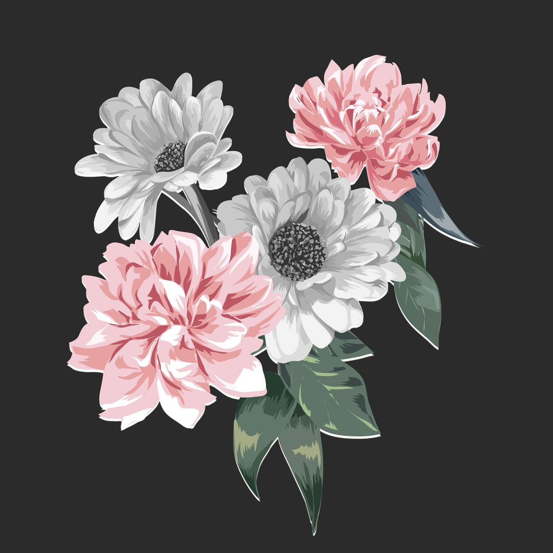 Design 654 Grey Floral Panel – full artwork close-up of the printed picture | Fabric by Missy Rose