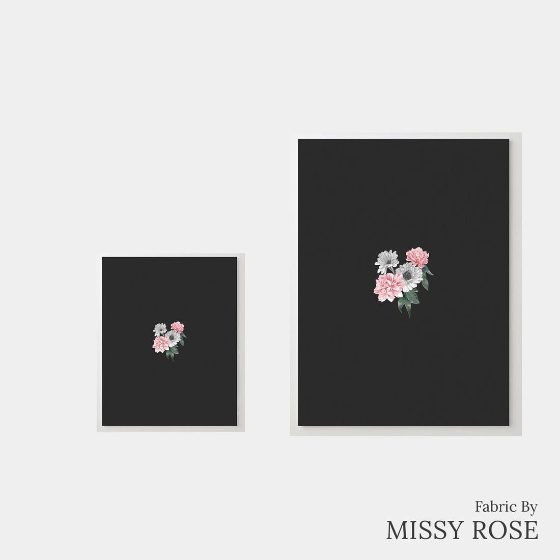 Design 654 Grey Floral Panel – universal and adult panel sizes side by side | Fabric by Missy Rose