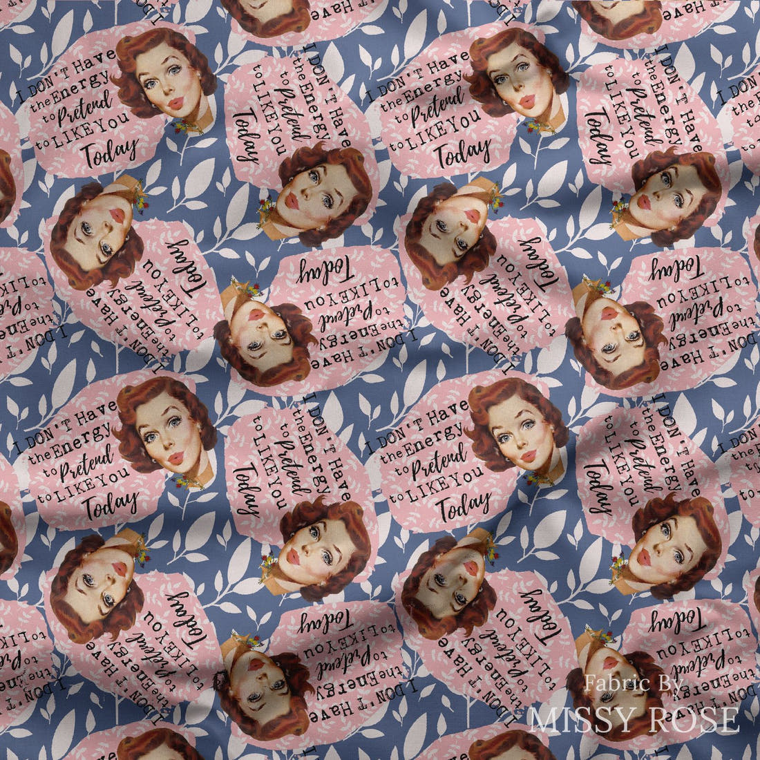 Design 655 Cheeky Retro Fabric draped fabric mockup – custom printed fabric by the metre | Fabric by Missy Rose