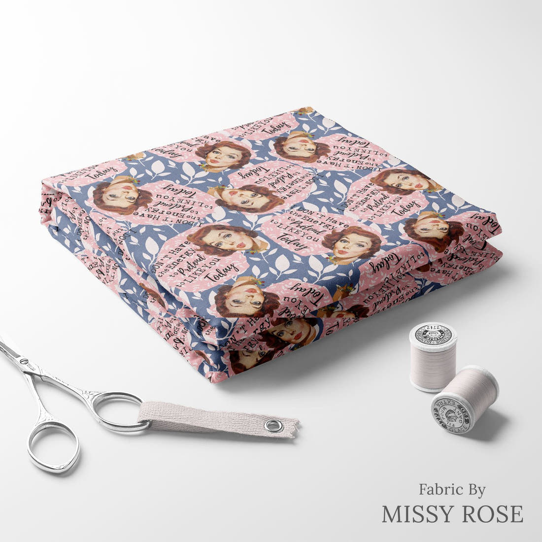 Design 655 Cheeky Retro Fabric folded fabric stack with matching thread – pre-order fabric Australia | Fabric by Missy Rose