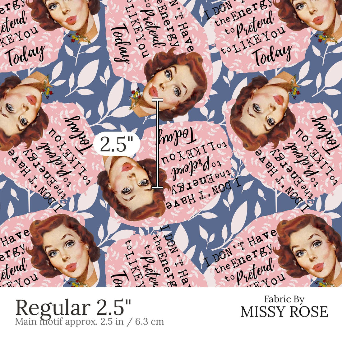 Design 655 Cheeky Retro Fabric Regular 2.5 inch print scale guide | Fabric by Missy Rose