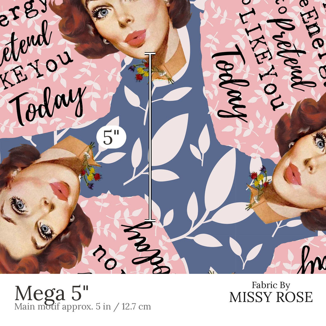 Design 655 Cheeky Retro Fabric Mega 5 inch print scale guide | Fabric by Missy Rose