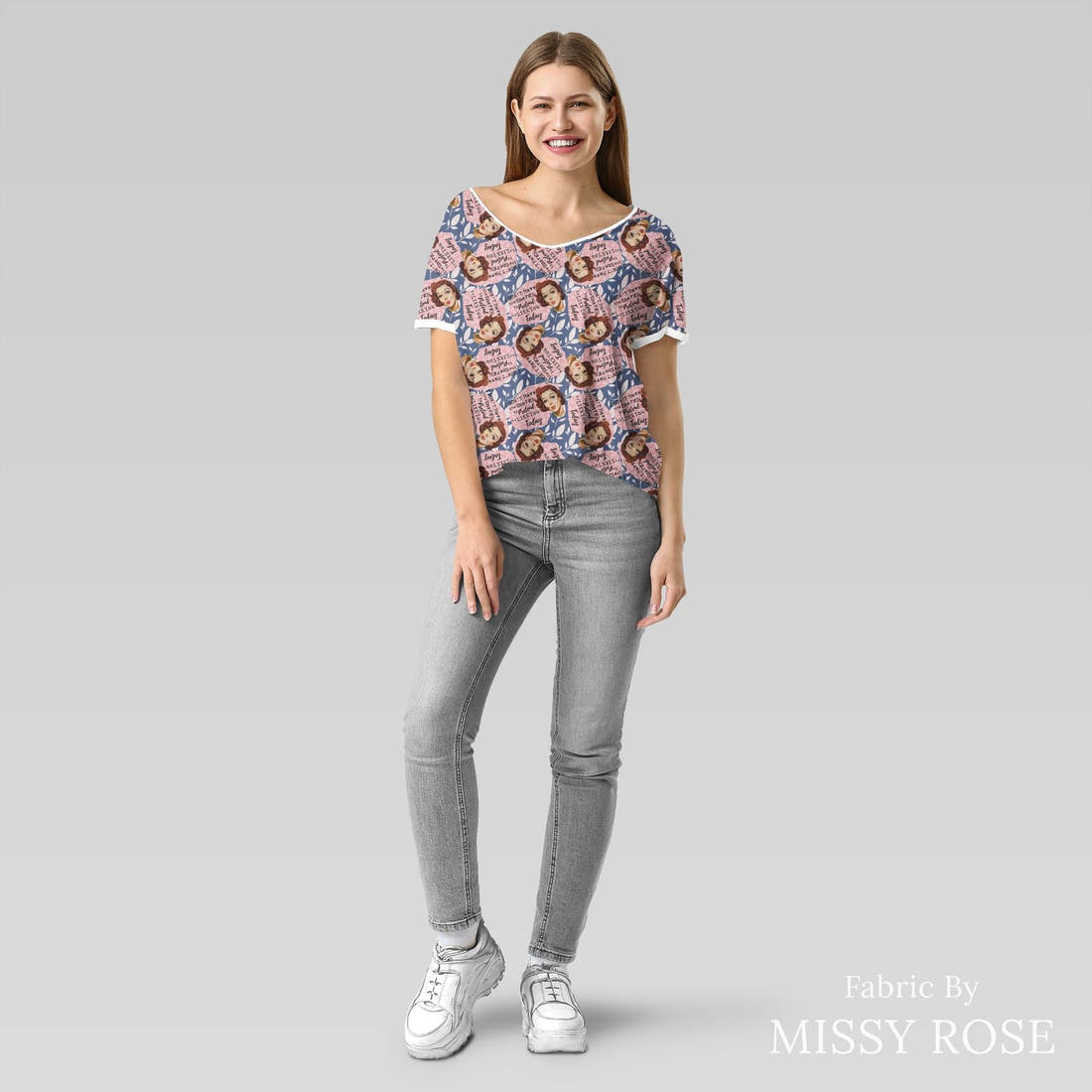 Design 655 Cheeky Retro Fabric sewn into an everyday tee – see how the print looks made up | Fabric by Missy Rose