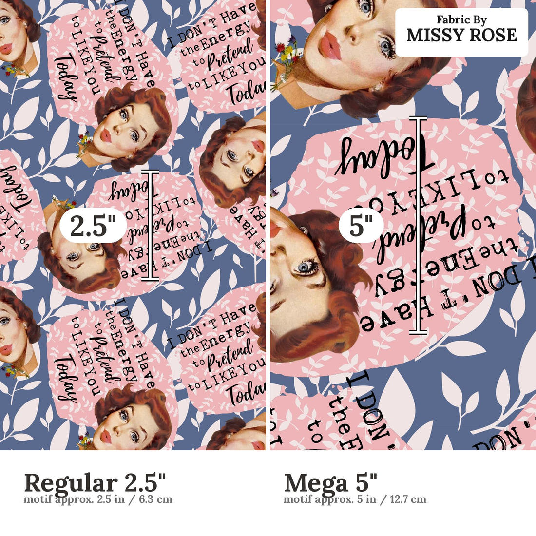 Design 655 Cheeky Retro Fabric size comparison - print scale | Fabric by Missy Rose