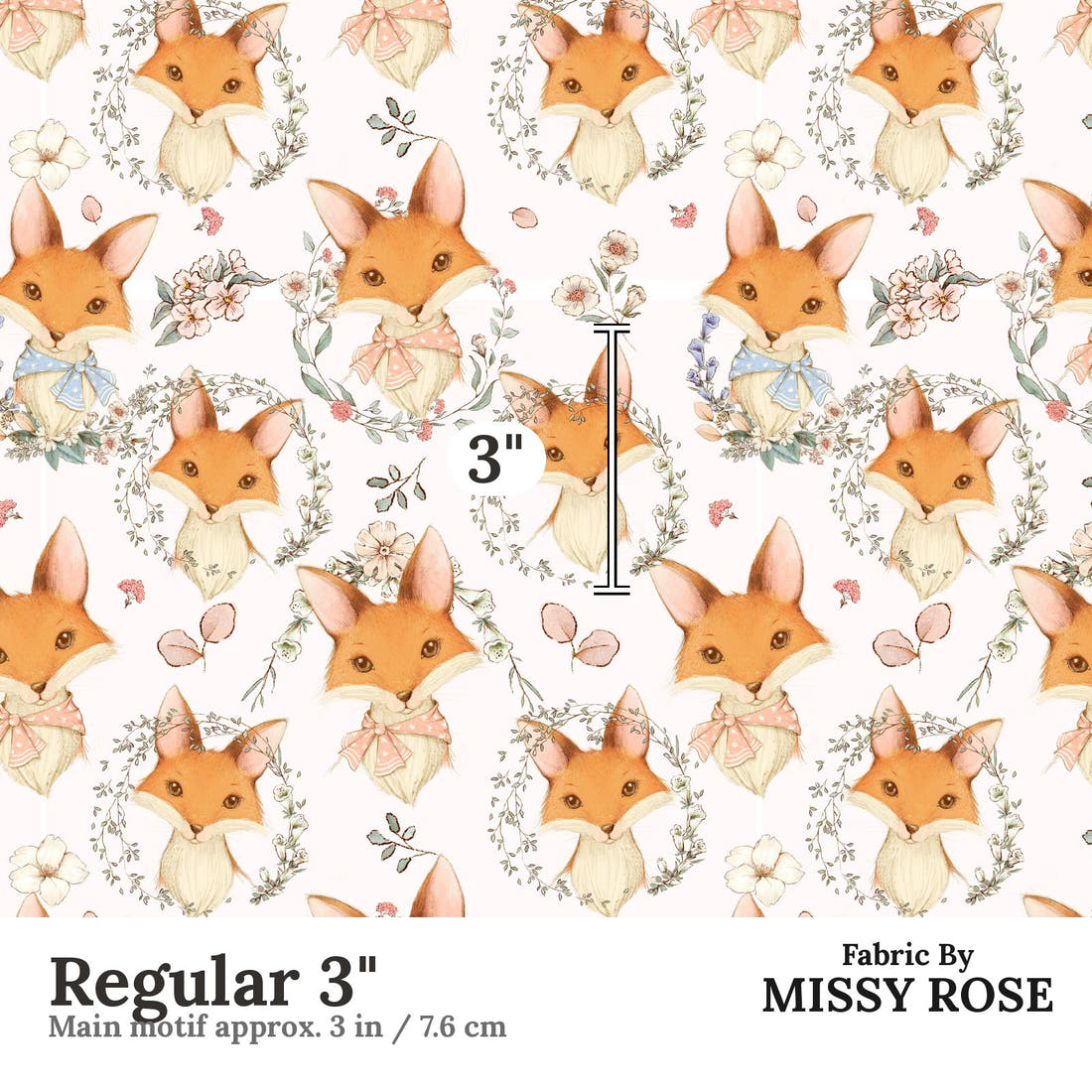 Design 656 Cute Fox Fabric Regular 3" - print scale | Fabric by Missy Rose