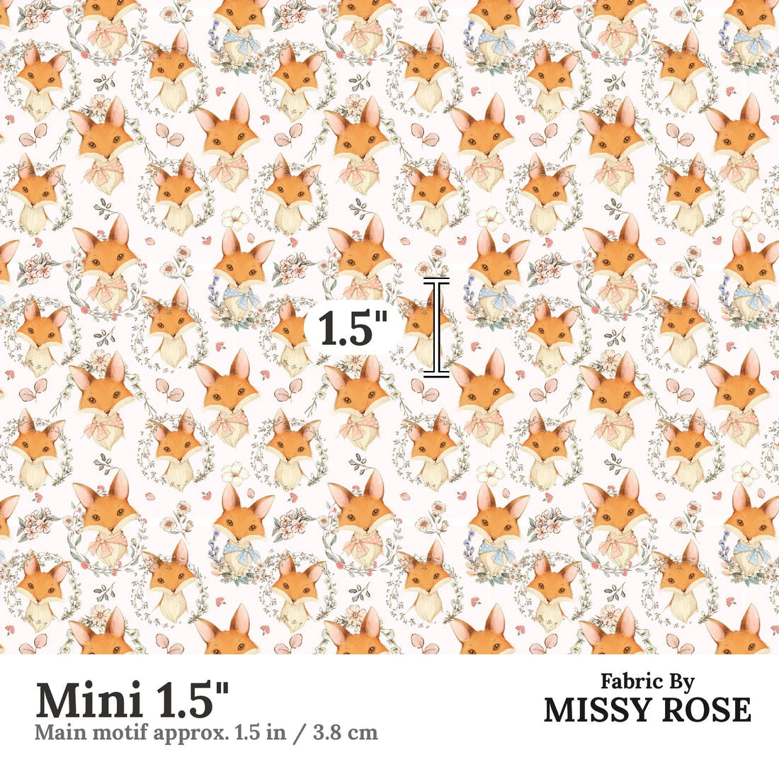 Design 656 Cute Fox Fabric Mini 1.5" - print scale | Fabric by Missy Rose