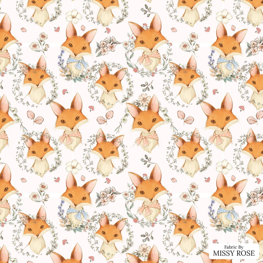 Design 656 Cute Fox Fabric - flat view of the print, zoom in for detail | Fabric by Missy Rose