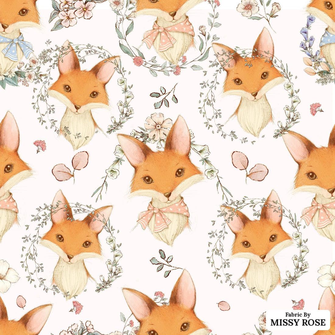 Design 656 Cute Fox Fabric - flat view of the print, zoom in for detail | Fabric by Missy Rose