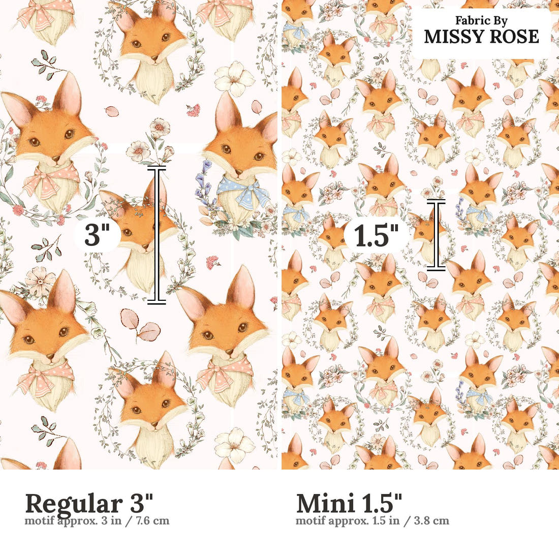 Design 656 Cute Fox Fabric size comparison - print scale | Fabric by Missy Rose