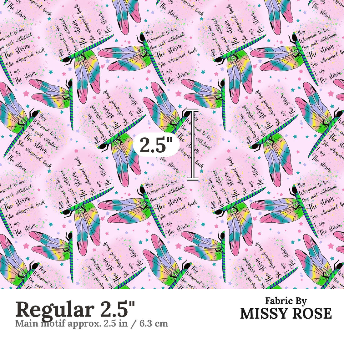 Design 657 Pink Dragonfly Fabric Regular 2.5" - print scale | Fabric by Missy Rose