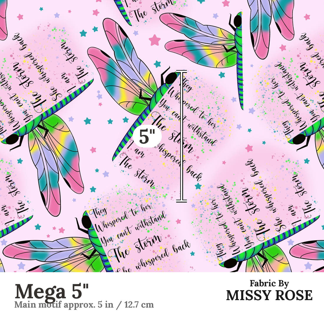 Design 657 Pink Dragonfly Fabric Mega 5" - print scale | Fabric by Missy Rose