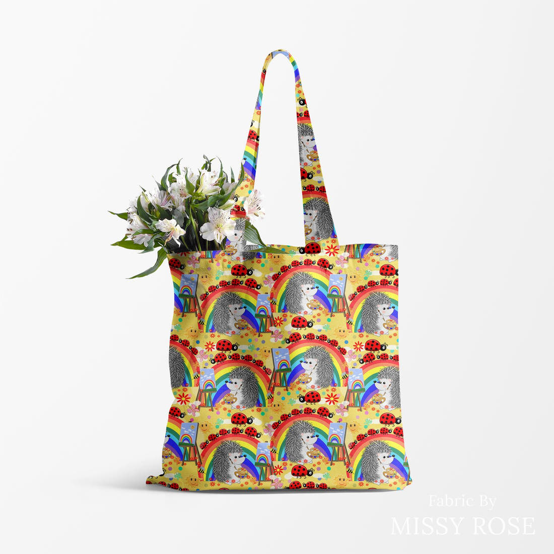 Design 66 Artist Fabric made up as a tote bag – see how the print looks made up | Fabric by Missy Rose