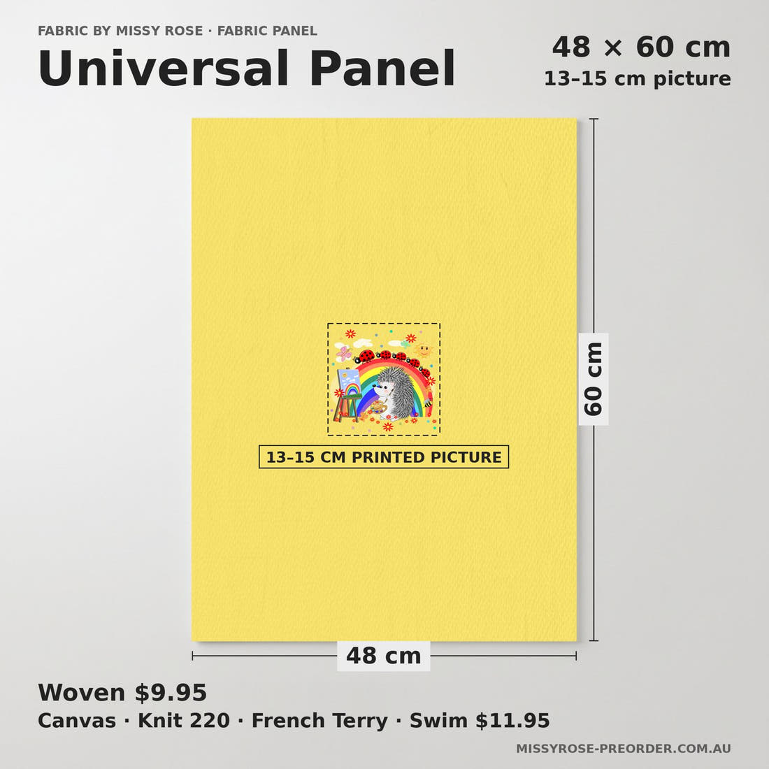 Design 66 Artist Panel universal panel sizing – 13–15 cm printed picture on 48 × 60 cm fabric | Fabric by Missy Rose