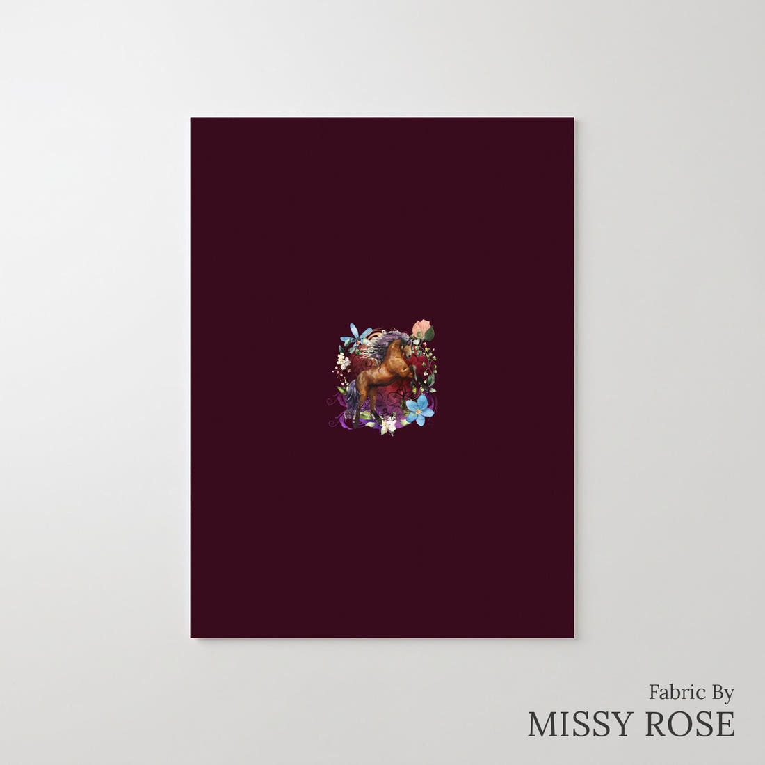 Design 661 Maroon Horse Panel – printed fabric panel with centred picture, custom printed to order | Fabric by Missy Rose