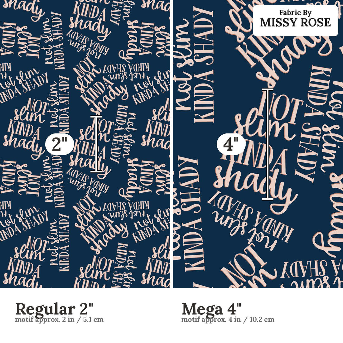 Design 662 Shady Fabric size comparison - print scale | Fabric by Missy Rose