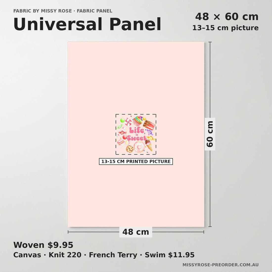 Design 663 Sweets Panel universal panel sizing – 13–15 cm printed picture on 48 × 60 cm fabric | Fabric by Missy Rose