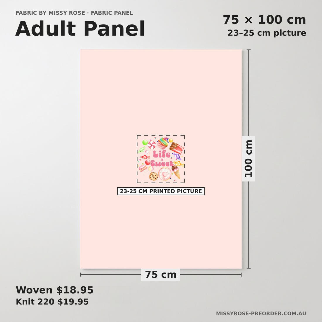 Design 663 Sweets Panel adult panel sizing – 23–25 cm printed picture on 75 × 100 cm fabric | Fabric by Missy Rose