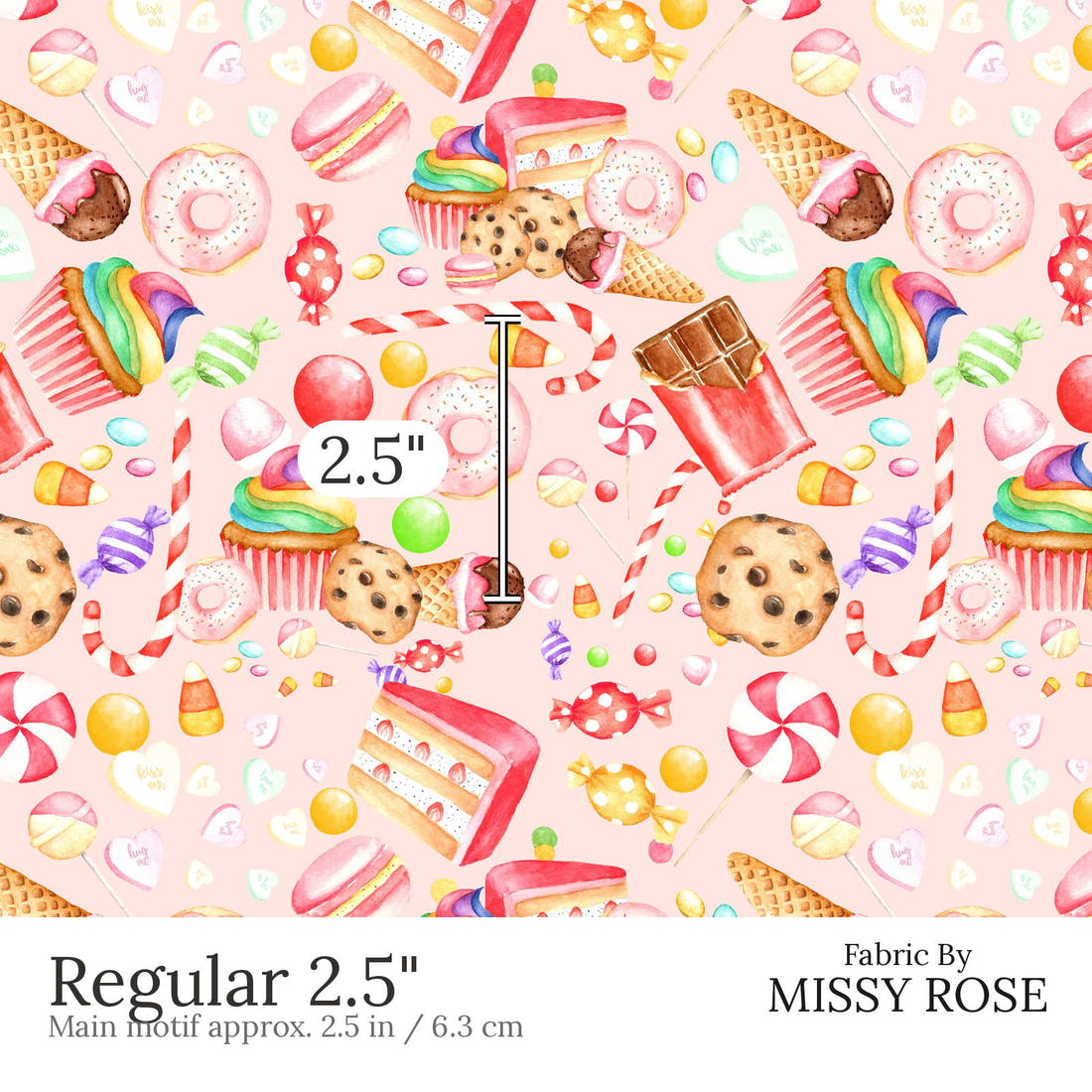 Design 663 Sweets Fabric Regular 2.5 inch print scale guide | Fabric by Missy Rose