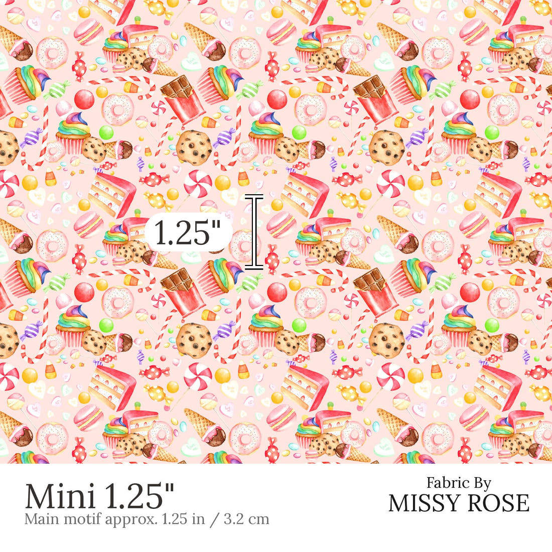Design 663 Sweets Fabric Mini 1.25 inch print scale guide | Fabric by Missy Rose