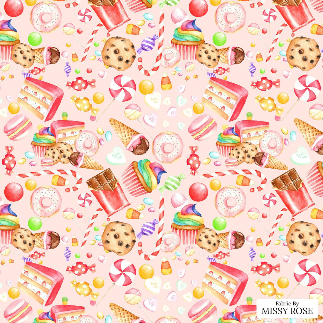 Design 663 Sweets Fabric - flat view of the print, zoom in for detail | Fabric by Missy Rose