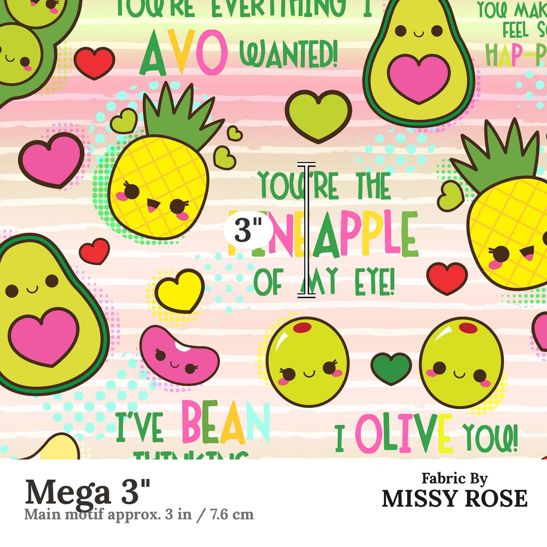Design 665 Happy Food Fabric Mega 3" - print scale | Fabric by Missy Rose
