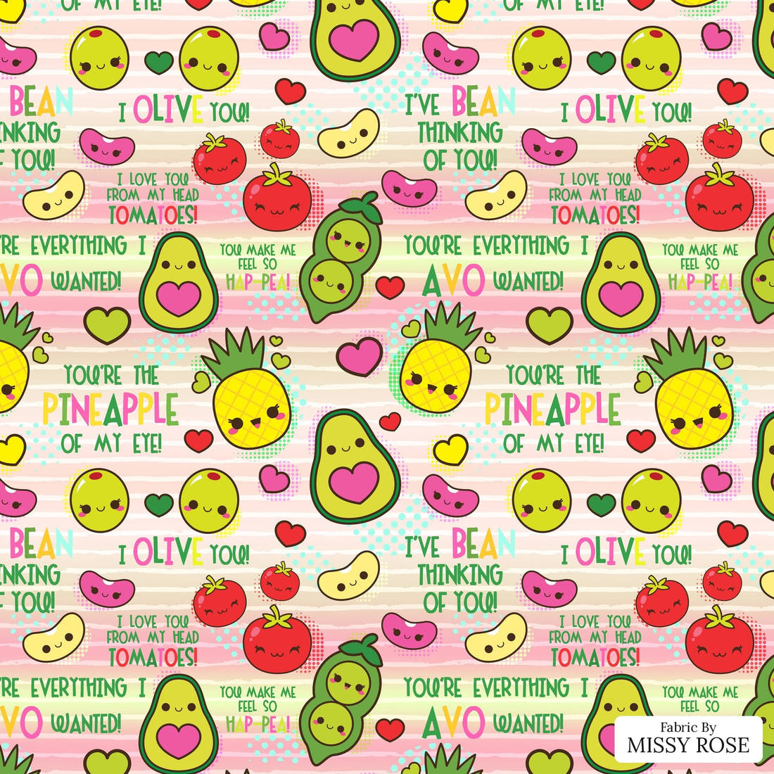 Design 665 Happy Food Fabric - flat view of the print, zoom in for detail | Fabric by Missy Rose