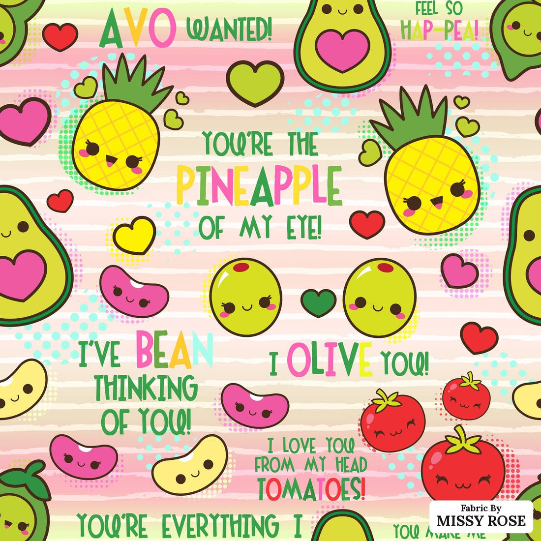 Design 665 Happy Food Fabric - flat view of the print, zoom in for detail | Fabric by Missy Rose