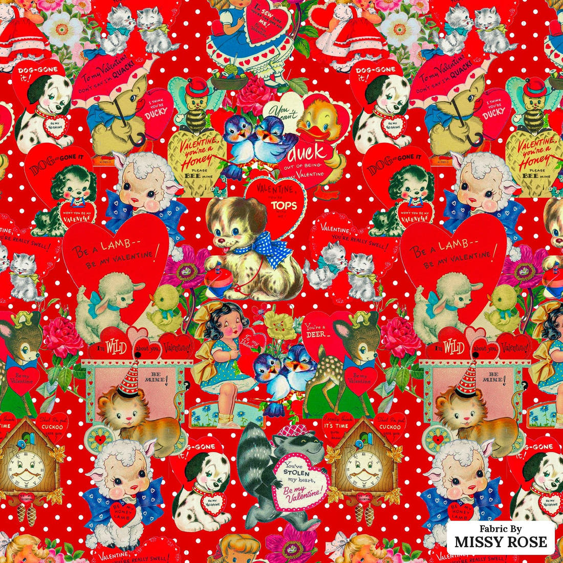 Design 667 Vintage Animals Fabric - flat view of the print, zoom in for detail | Fabric by Missy Rose